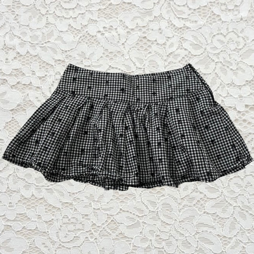 vintage y2k gingham skull plaid pleated mini skirt